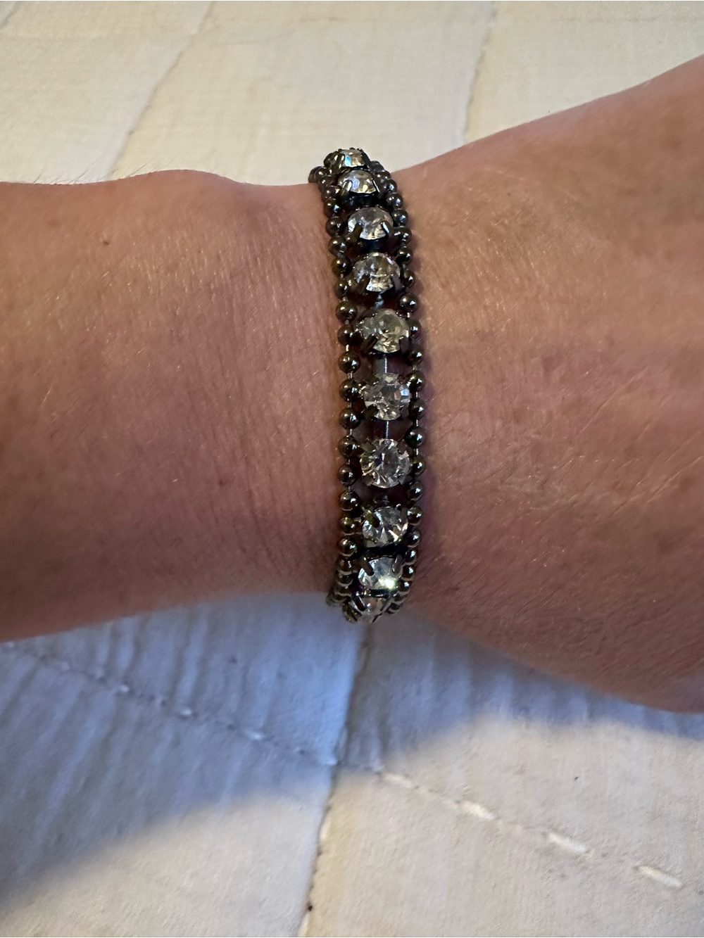 Stella and Dot Crystal Pavé Bracelet - Clear Crystal on Gunmetal